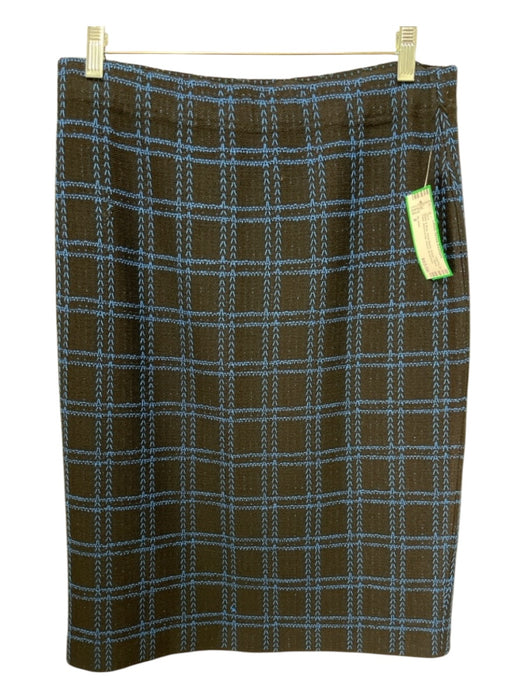 St John Size 8 Black & Blue Wool Blend Elastic Waist Plaid Above knee Skirt Black & Blue / 8