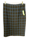 St John Size 8 Black & Blue Wool Blend Elastic Waist Plaid Above knee Skirt Black & Blue / 8