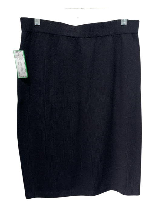 St John Basics Size 12 Black Wool Blend Knit Elastic Waist Knee Length Skirt Black / 12