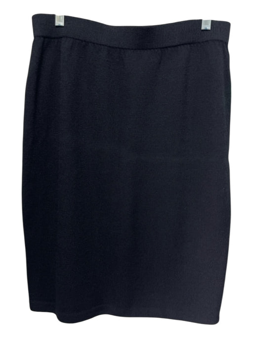 St John Basics Size 12 Black Wool Blend Knit Elastic Waist Knee Length Skirt Black / 12