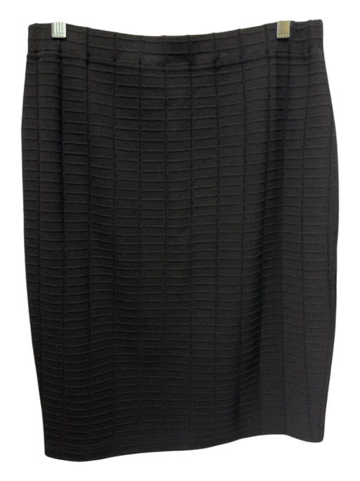 St John Size 12 Black Wool Blend Elastic Waist Ribbed Knee Length Pencil Skirt Black / 12
