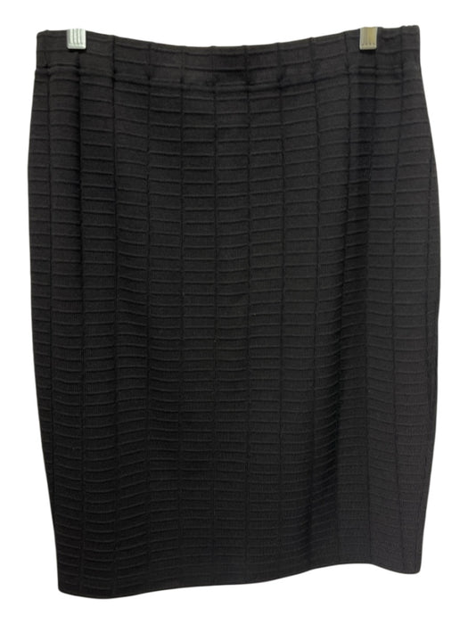 St John Size 12 Black Wool Blend Elastic Waist Ribbed Knee Length Pencil Skirt Black / 12