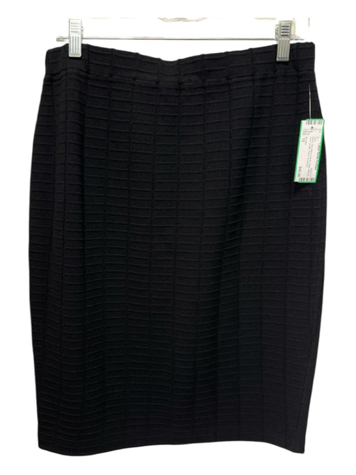 St John Size 12 Black Wool Blend Elastic Waist Ribbed Knee Length Pencil Skirt Black / 12