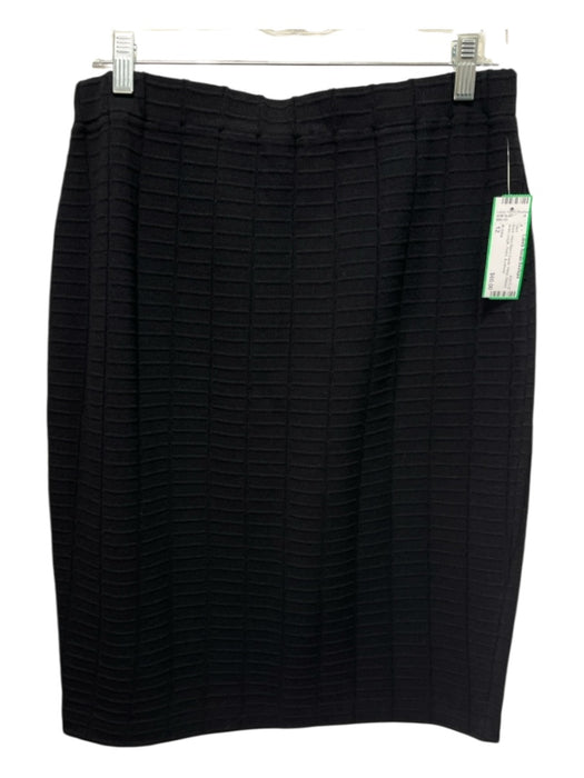 St John Size 12 Black Wool Blend Elastic Waist Ribbed Knee Length Pencil Skirt Black / 12