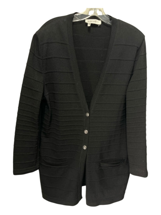 Escada Size M / 44 Black Wool Blend tonal stripe Shoulder Pads V Neck Cardigan Black / M / 44