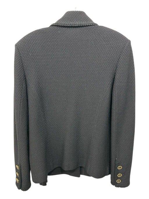 St John Collection Size 8 Black Wool Blend Textured Enamel Buttons Blazer Jacket Black / 8