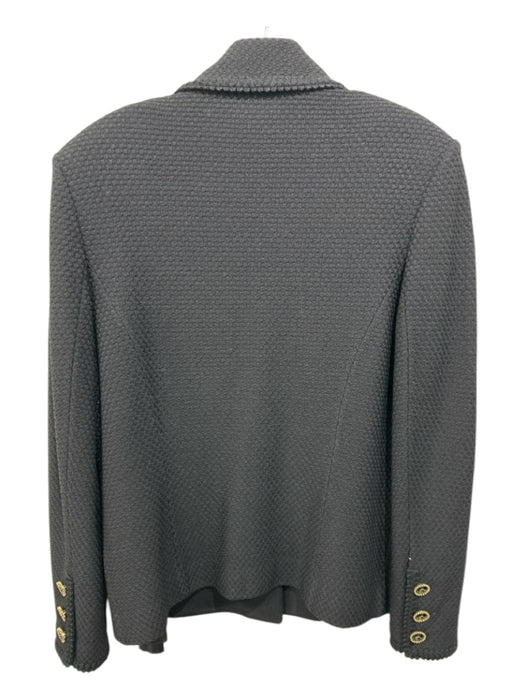 St John Collection Size 8 Black Wool Blend Textured Enamel Buttons Blazer Jacket Black / 8