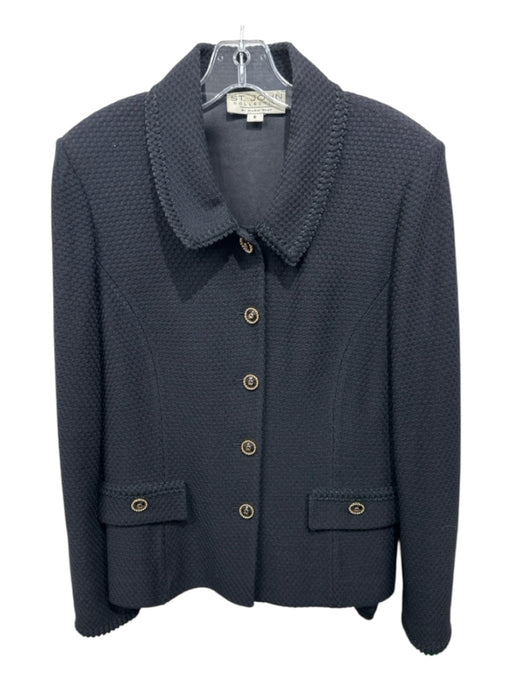 St John Collection Size 8 Black Wool Blend Textured Enamel Buttons Blazer Jacket Black / 8