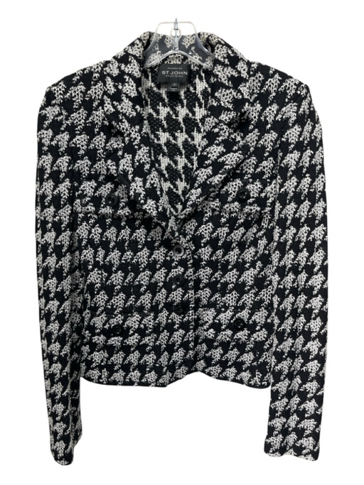 St John Boutique Size 6 Black & White Wool Blend Tweed Houndstooth Blazer Jacket Black & White / 6