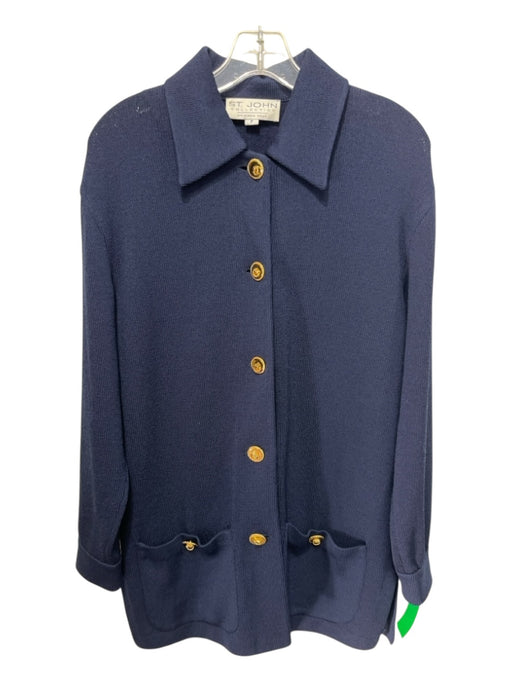 St John Collection Size P Navy Blue Wool Blend gold tone button Collared Jacket Navy Blue / P
