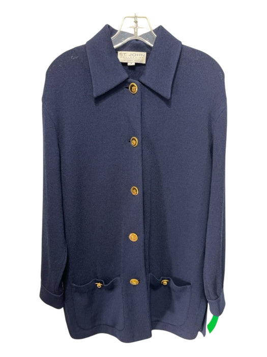 St John Collection Size P Navy Blue Wool Blend gold tone button Collared Jacket Navy Blue / P