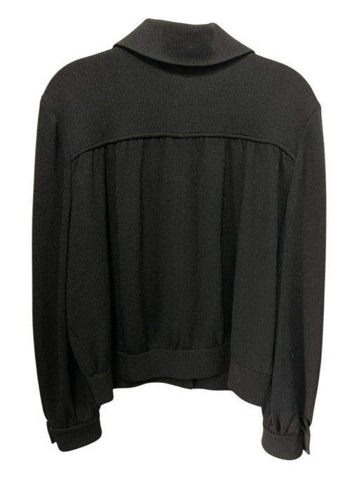 St John Basics Size M Black Wool Blend Knit Gold Tone Hardware Collar Jacket Black / M
