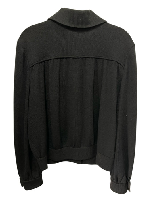 St John Basics Size M Black Wool Blend Knit Gold Tone Hardware Collar Jacket Black / M