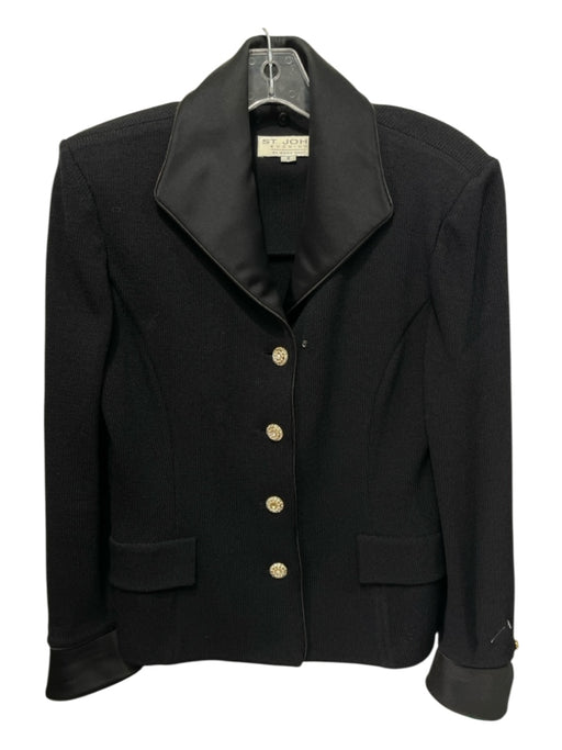 St John Evening Size 8 Black Wool Blend Cluster Rhinestone Buttons Jacket Black / 8
