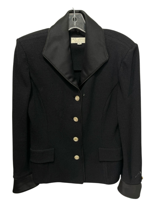 St John Evening Size 8 Black Wool Blend Cluster Rhinestone Buttons Jacket Black / 8