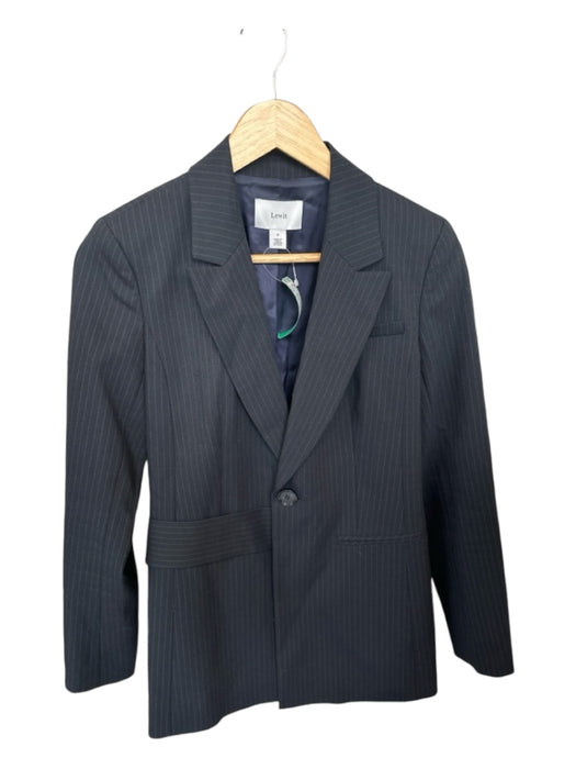 Lewit Size 4 Black & Navy Viscose Blend Long Sleeve Pinstripe One Button Blazer Black & Navy / 4