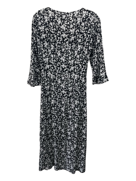 Ganni Size 34 Black & White Viscose Blend Long Sleeve Floral Scoop Neck Dress Black & White / 34