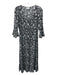 Ganni Size 34 Black & White Viscose Blend Long Sleeve Floral Scoop Neck Dress Black & White / 34