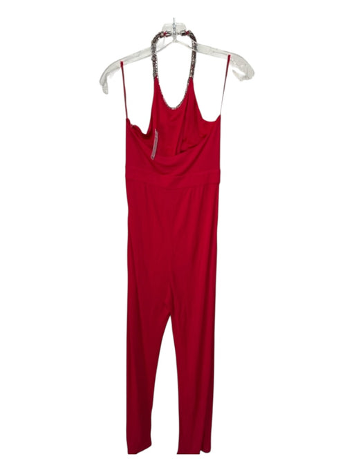 Roberto Cavalli Red Viscose Halter Rhinestone Detail Pockets Jumpsuit Red / 38