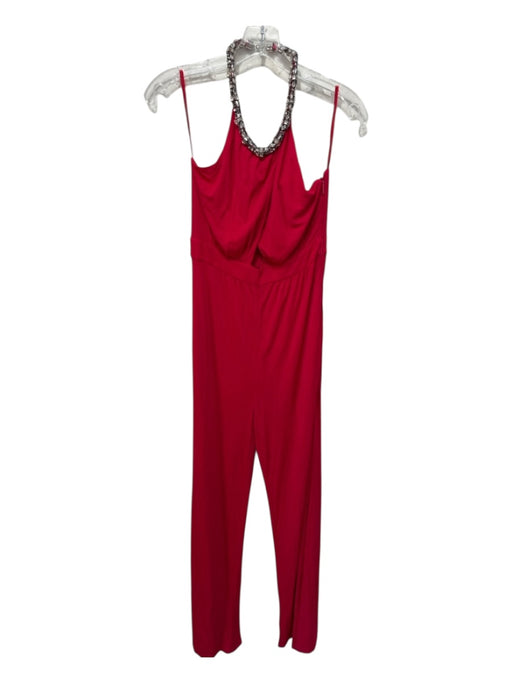 Roberto Cavalli Red Viscose Halter Rhinestone Detail Pockets Jumpsuit Red / 38