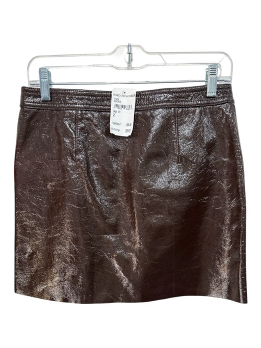 Theory Size 2 Brown Patent Leather Side Zip Snap Closure Fabric Block Mini Skirt Brown / 2