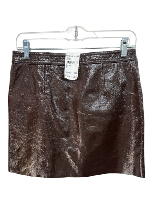 Theory Size 2 Brown Patent Leather Side Zip Snap Closure Fabric Block Mini Skirt Brown / 2