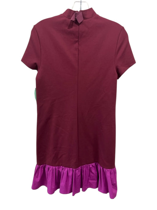 Staud Size S Burgundy & Purple Rayon Blend High Neck Short Sleeve Back Zip Dress Burgundy & Purple / S