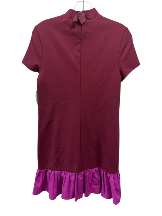 Staud Size S Burgundy & Purple Rayon Blend High Neck Short Sleeve Back Zip Dress Burgundy & Purple / S