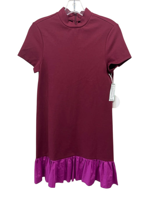Staud Size S Burgundy & Purple Rayon Blend High Neck Short Sleeve Back Zip Dress Burgundy & Purple / S