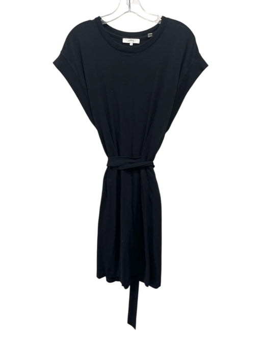 Vince Size L Black Cotton Cap Sleeve Tie Waist Shirt Mini Dress Black / L