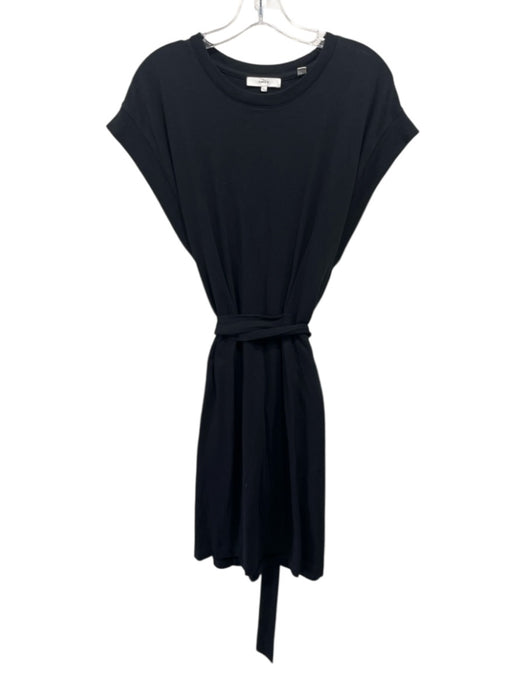 Vince Size L Black Cotton Cap Sleeve Tie Waist Shirt Mini Dress Black / L