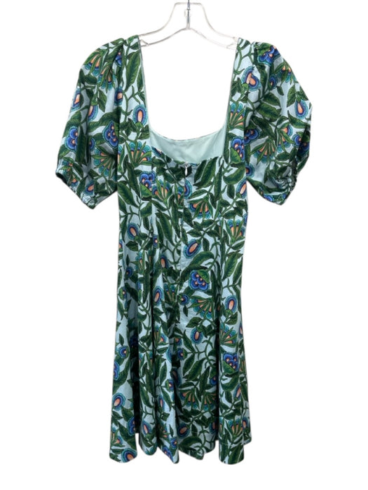 Abbey Glass Size XS Blue, Green & Orange Cotton Blend Botanical Back Zip Dress Blue, Green & Orange / XS
