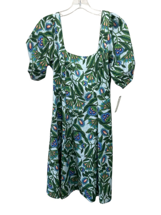Abbey Glass Size XS Blue, Green & Orange Cotton Blend Botanical Back Zip Dress Blue, Green & Orange / XS