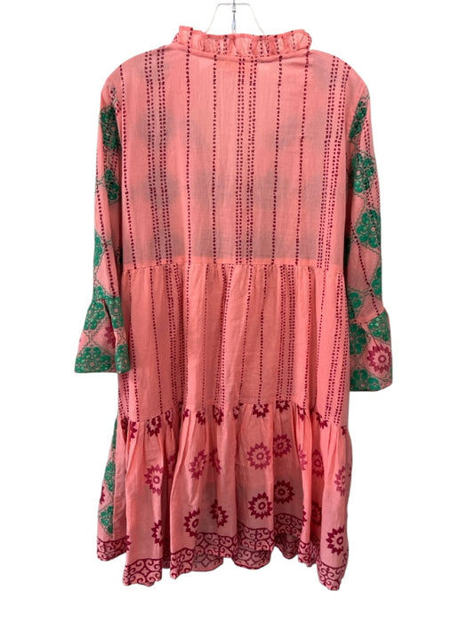 Oliphant Size M Pink & Green Cotton Sequin Detail Embroidered Long Sleeve Dress Pink & Green / M