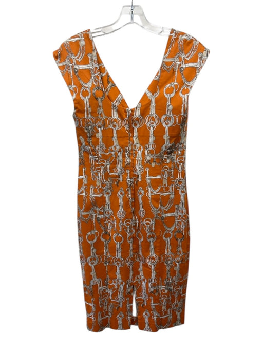 Samantha Sung Size 6 Orange, Beige & White Cotton Blend Equestrian Print Dress Orange, Beige & White / 6