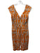 Samantha Sung Size 6 Orange, Beige & White Cotton Blend Equestrian Print Dress Orange, Beige & White / 6