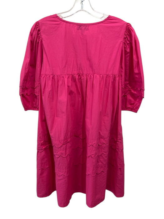 Olivia James the Label Size M Magenta Pink Cotton 1/2 Puff Sleeve V Neck Dress Magenta Pink / M