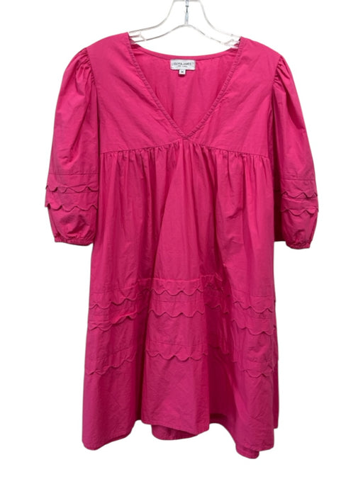 Olivia James the Label Size M Magenta Pink Cotton 1/2 Puff Sleeve V Neck Dress Magenta Pink / M