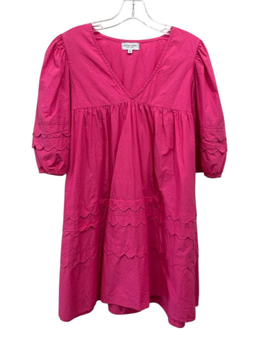 Olivia James the Label Size M Magenta Pink Cotton 1/2 Puff Sleeve V Neck Dress Magenta Pink / M