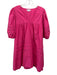 Olivia James the Label Size M Magenta Pink Cotton 1/2 Puff Sleeve V Neck Dress Magenta Pink / M