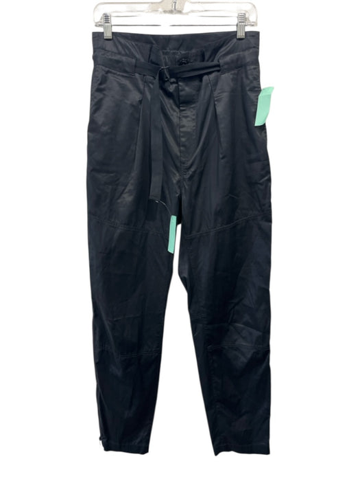Rag & Bone Size 27 Black Cupro Blend Shiny Front Pleat Belted Tapered Pants Black / 27