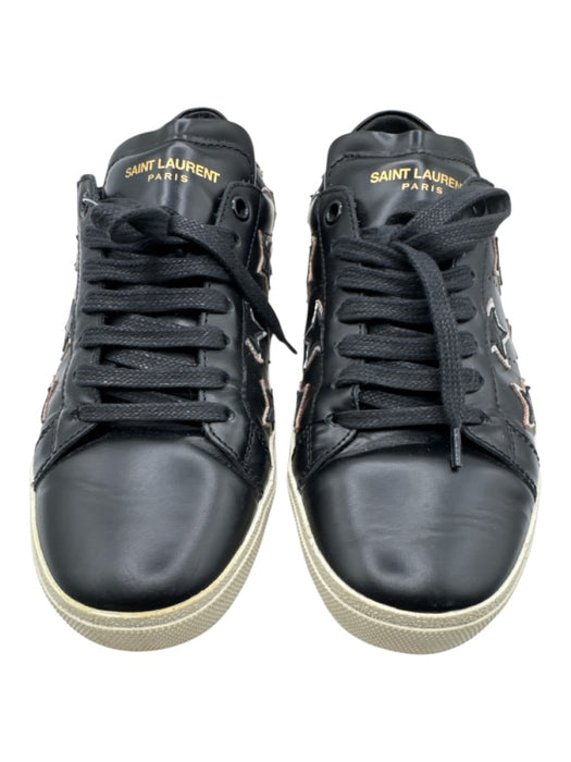 Saint Laurent Shoe Size 39 Black & Silver Leather Upper Stars Low Top Sneakers Black & Silver / 39