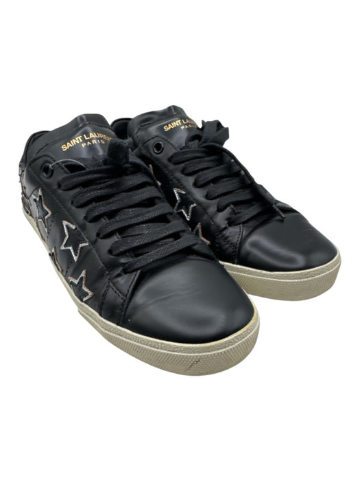 Saint Laurent Shoe Size 39 Black & Silver Leather Upper Stars Low Top Sneakers Black & Silver / 39