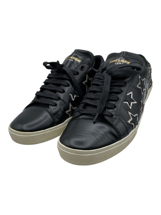 Saint Laurent Shoe Size 39 Black & Silver Leather Upper Stars Low Top Sneakers Black & Silver / 39