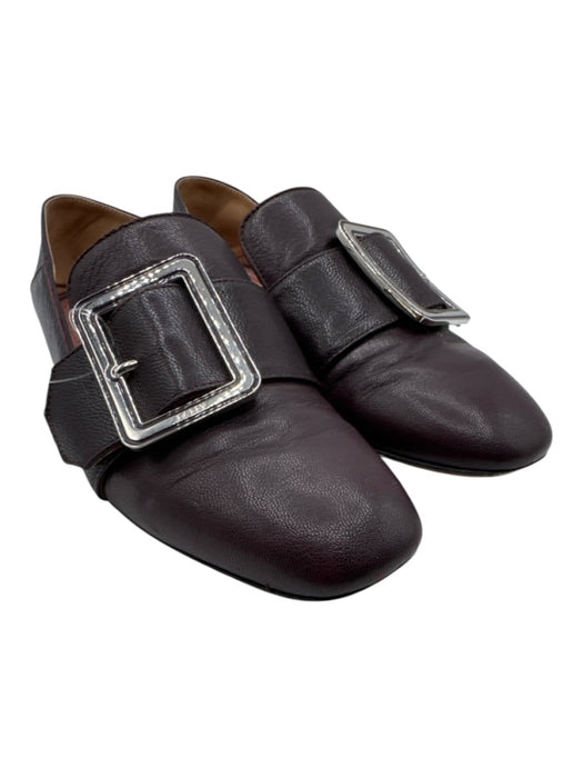 Bally Shoe Size 36 Plum Brown Leather Upper Silver Tone Buckle Slip On Loafers Plum Brown / 36
