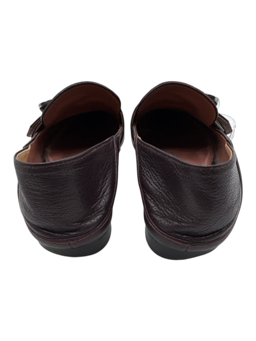 Bally Shoe Size 36 Plum Brown Leather Upper Silver Tone Buckle Slip On Loafers Plum Brown / 36