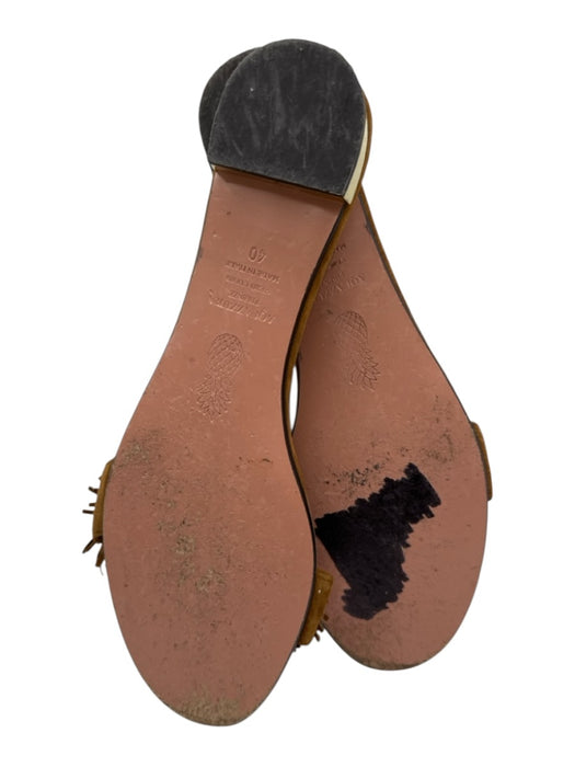 Aquazzura Shoe Size 40 Tan Brown Leather Upper Suede Fringe Slide Flat Sandals Tan Brown / 40