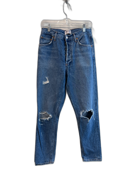 Agolde Size 27 Medium Wash Cotton Blend Distressed High Rise Straight Leg Jeans Medium Wash / 27