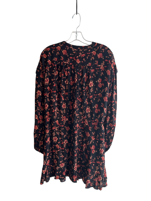 Free People Size XS Black & Burnt Orange Viscose Long Sleeve Floral Print Dress Black & Burnt Orange / XS