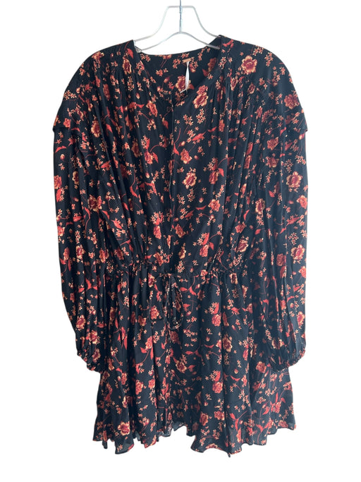 Free People Size XS Black & Burnt Orange Viscose Long Sleeve Floral Print Dress Black & Burnt Orange / XS